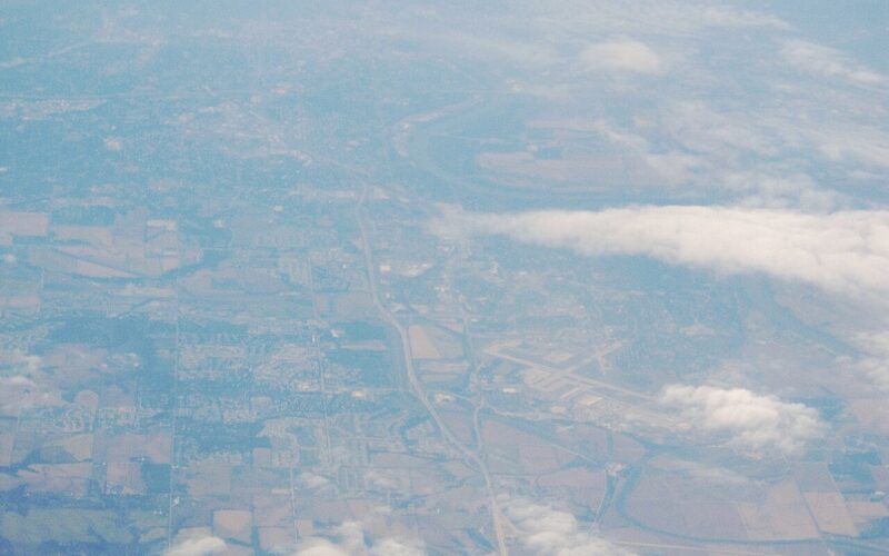 Aerial view of Bellevue, Nebraska area along the Missouri River