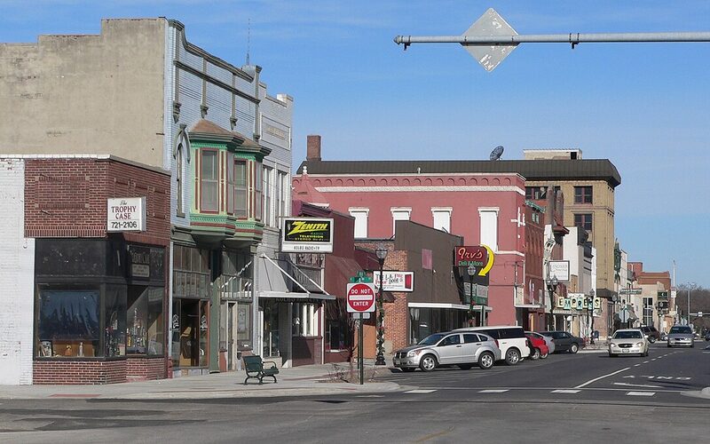 Historic downtown Fremont, Nebraska with brick storefronts