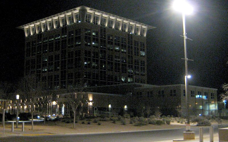 North Las Vegas City Hall illuminated at night
