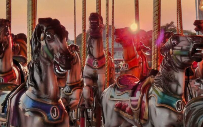 Carousel horses at sunset on the Jersey Shore boardwalk