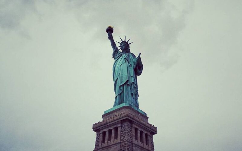 Close-up view of the Statue of Liberty from Liberty State Park, New Jersey