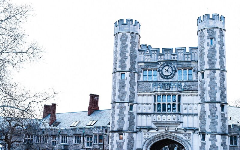 Gothic twin-tower archway on the Princeton University campus in New Jersey