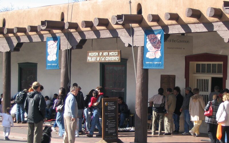 Santa Fe, New Mexico historic adobe architecture on the Plaza