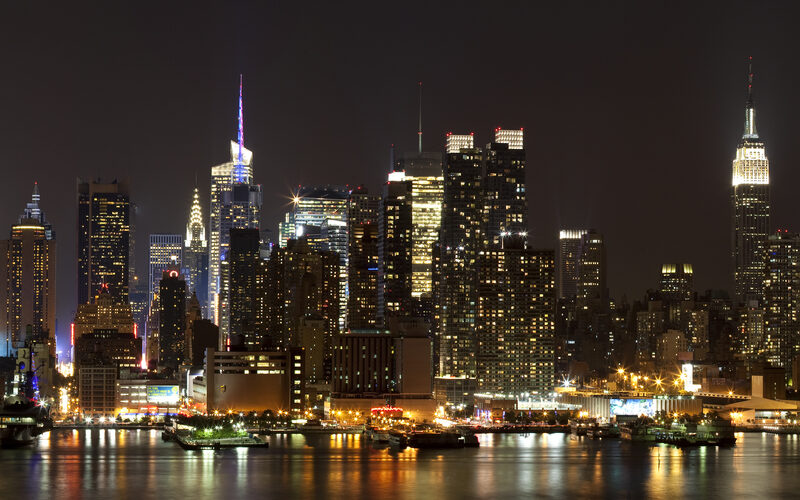 Manhattan skyline at night with the Empire State Building