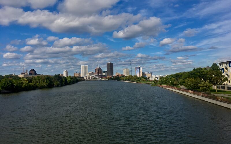 Rochester, New York skyline along the Genesee River