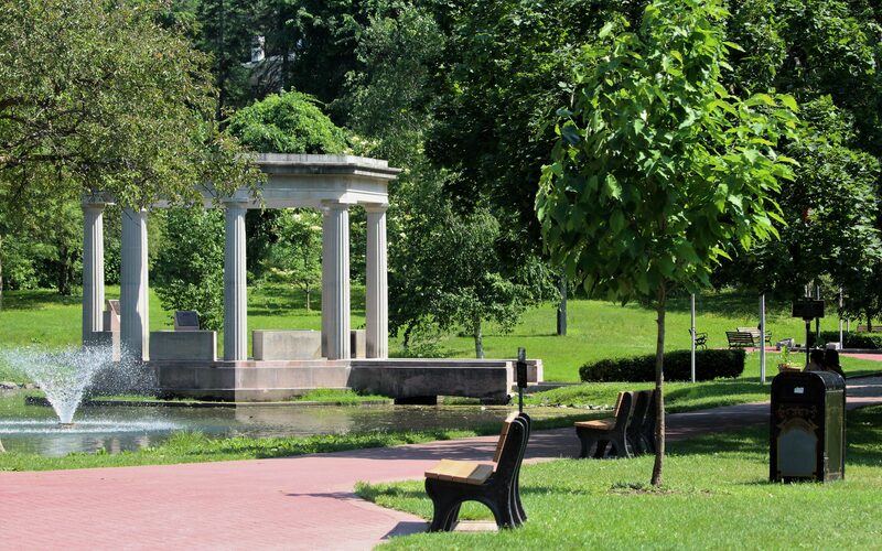 Saratoga Race Course grandstand during racing season in Saratoga Springs, New York