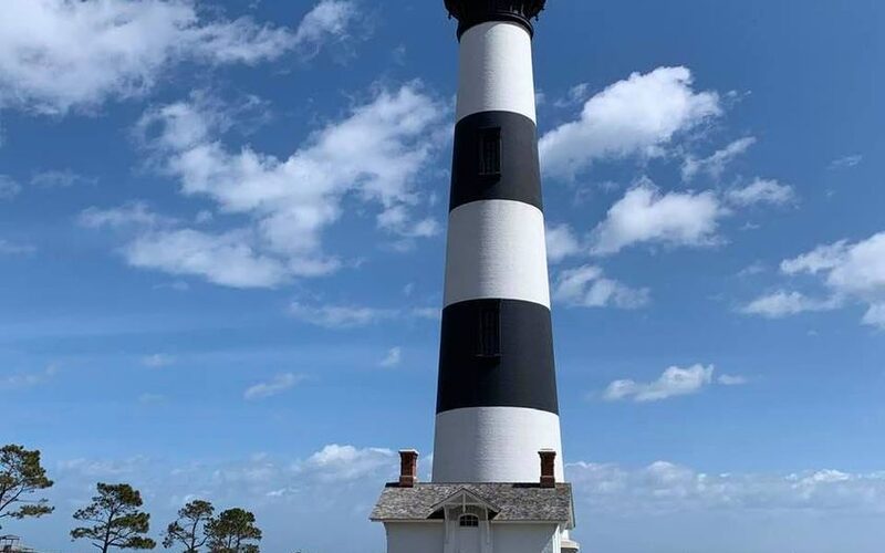 Bodie Island Lighthouse with black-and-white stripes on the Outer Banks, North Carolina