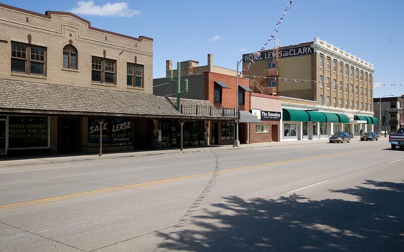 Mandan, North Dakota with Missouri River and residential growth