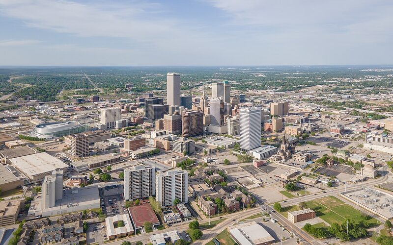 Aerial view of the Tulsa, Oklahoma downtown skyline