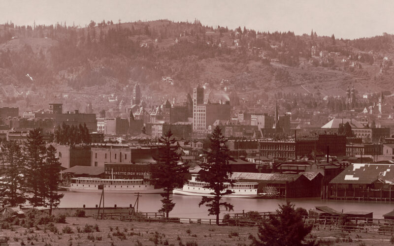 Portland, Oregon skyline with Mount Hood in the background
