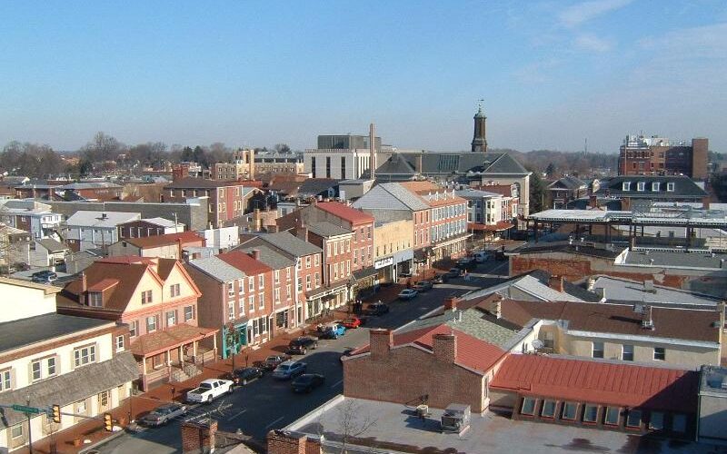 West Chester Borough downtown with historic architecture, walkable streets, and West Chester University campus