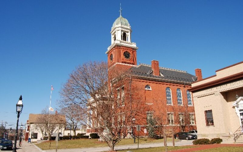 Historic brick clock tower building in Warwick, Rhode Island