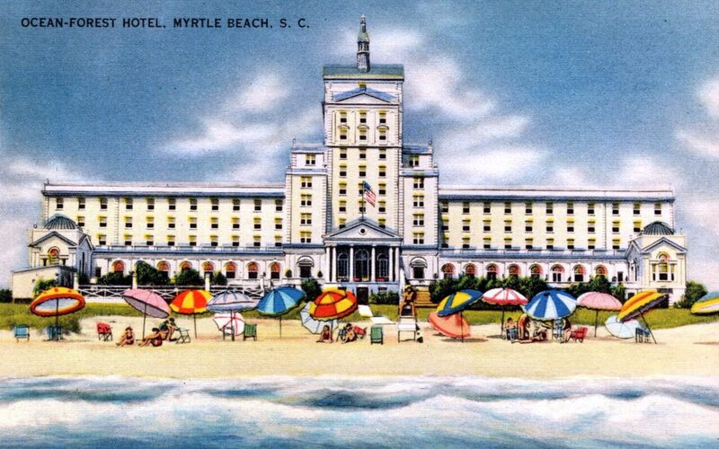 Myrtle Beach oceanfront boardwalk with SkyWheel and resort hotels