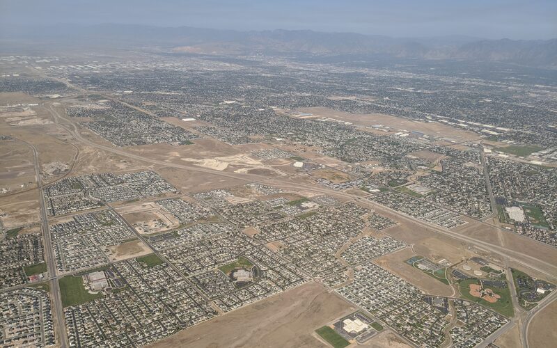 High-altitude aerial view of the Salt Lake Valley, Utah