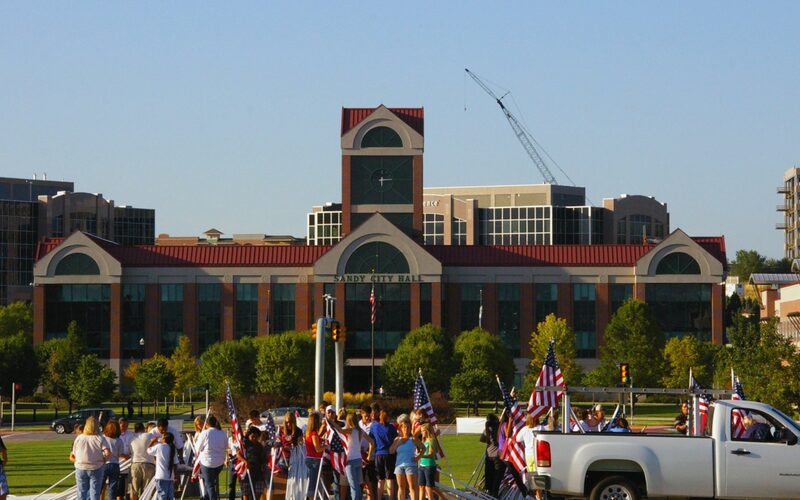 Sandy City Hall with community members in Sandy, Utah