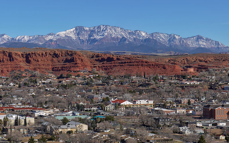 St. George, Utah red rock landscape with city development