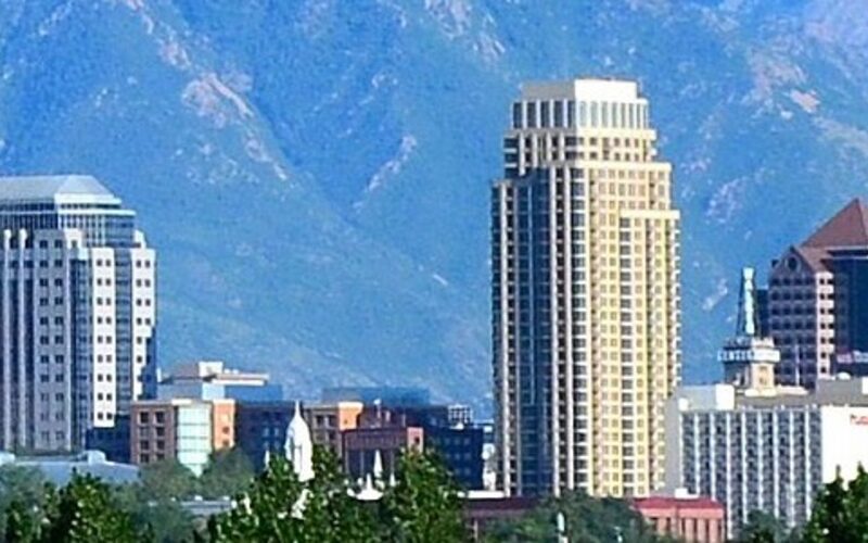 Salt Lake City Utah skyline with Wasatch Mountains