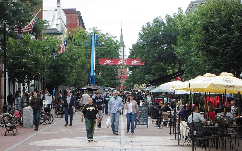 Church Street Marketplace pedestrian mall in downtown Burlington, Vermont