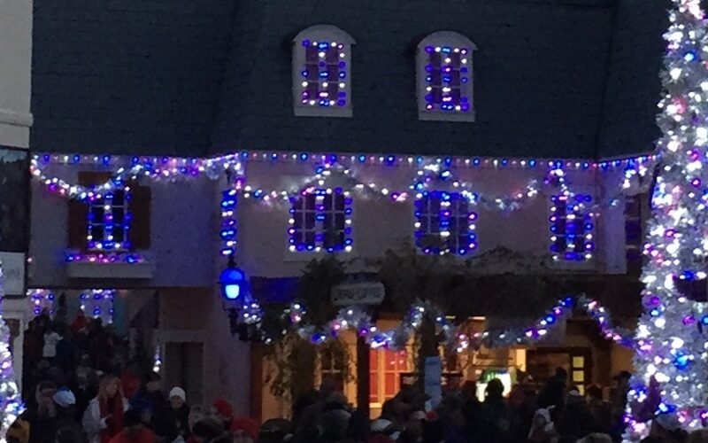 Christmas Town holiday lights and decorations at Busch Gardens Williamsburg, Virginia