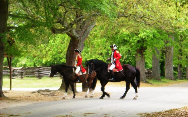 Historic Colonial Williamsburg street with colonial-era buildings in Virginia