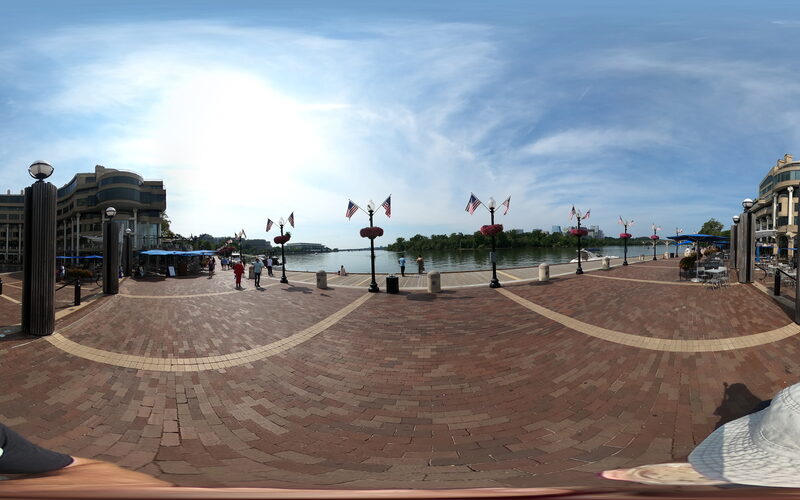 Georgetown waterfront with historic brick buildings and the Potomac River