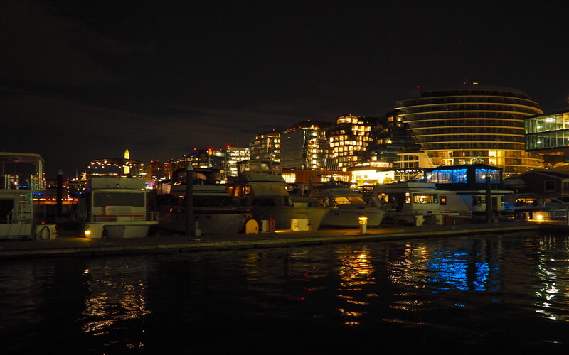 The Wharf waterfront development along the Washington Channel with restaurants, piers, and modern residential towers