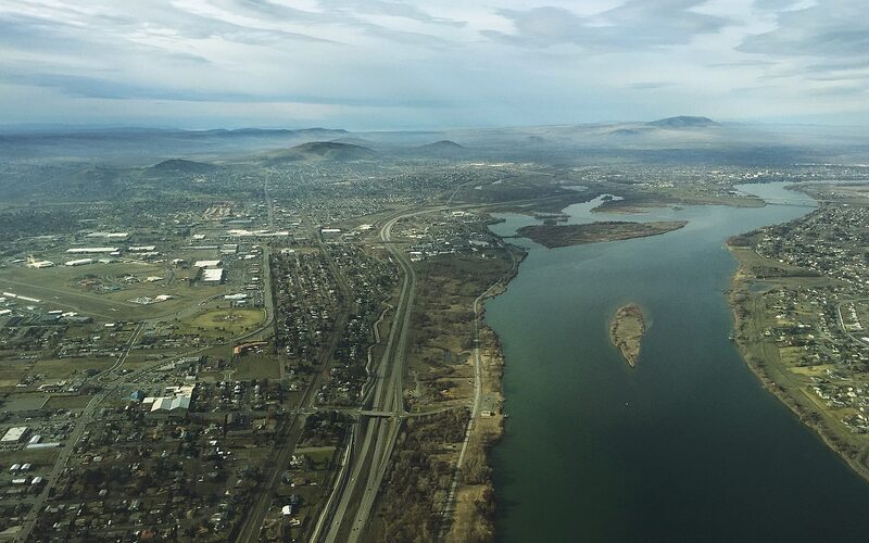 Kennewick Washington with the Columbia River and surrounding wine country landscape
