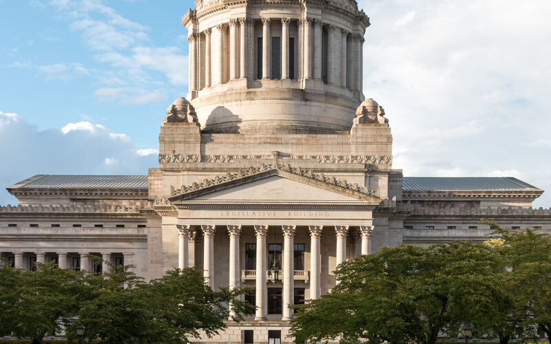 Washington State Legislative Building in Olympia with its neoclassical columned portico and large dome