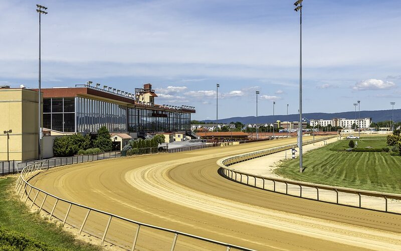 Charles Town West Virginia historic downtown with Blue Ridge Mountain foothills and new residential development