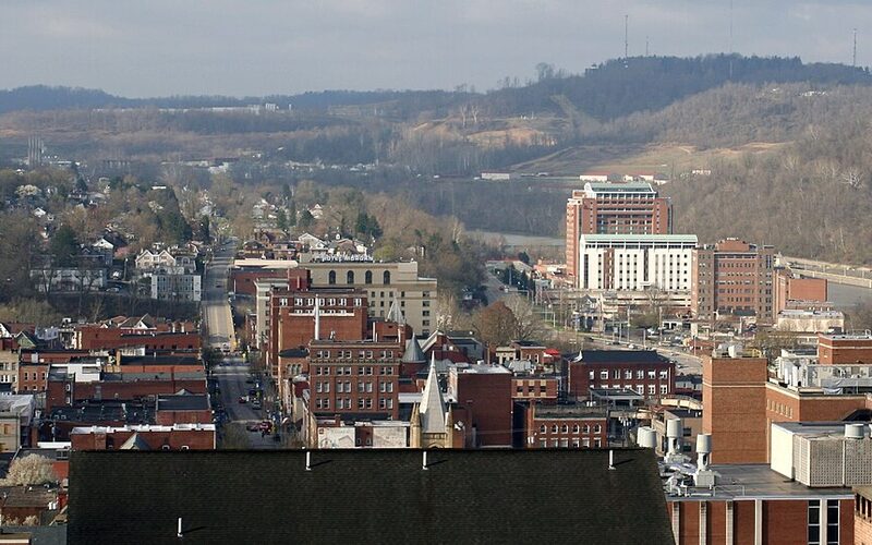 Morgantown, West Virginia downtown from an elevated hilltop view