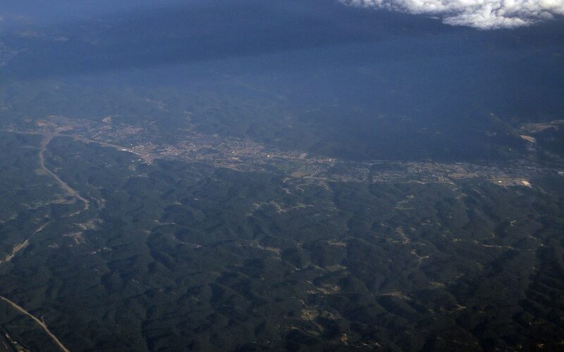 Teays Valley West Virginia suburban development with shopping centers and residential neighborhoods along Route 34