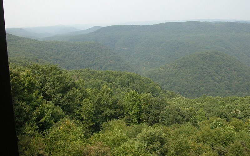 Appalachian mountain landscape with fog in the valleys of West Virginia