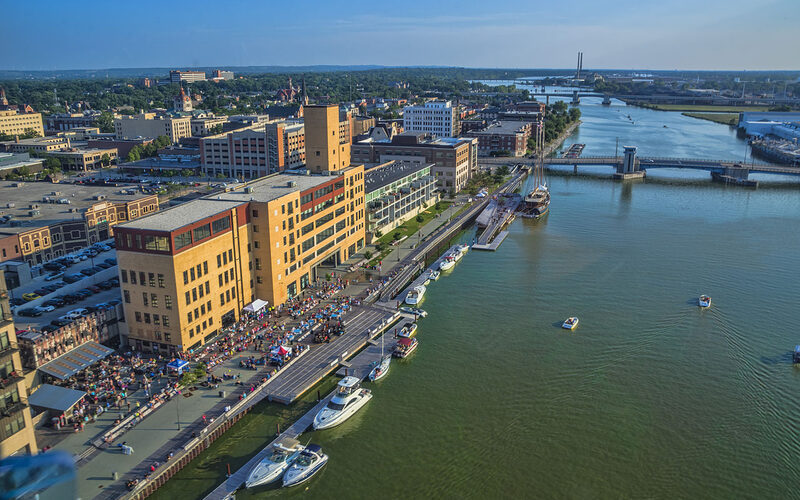Green Bay Wisconsin skyline with the Fox River and downtown commercial district