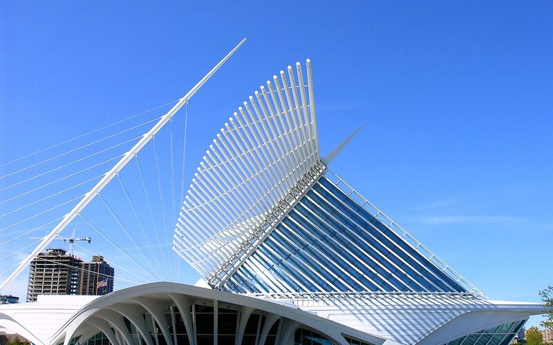 Milwaukee Art Museum with its iconic Calatrava-designed Burke Brise Soleil wings on the lakefront