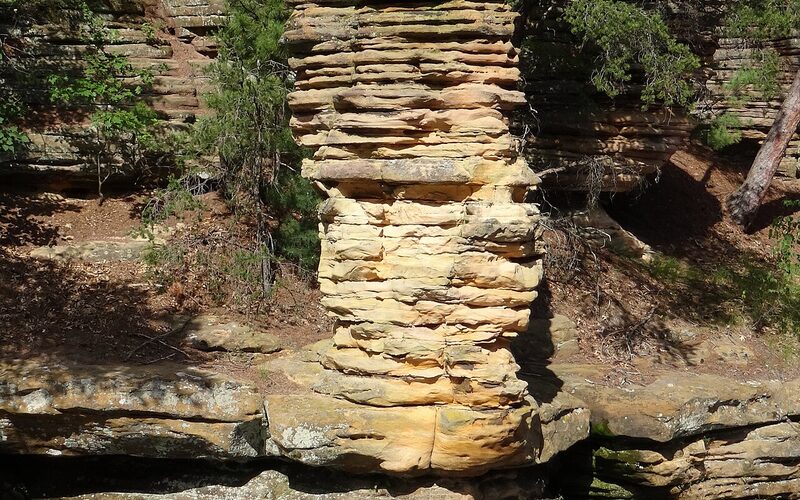 Sandstone rock formations along the Wisconsin River in the natural Dells gorge