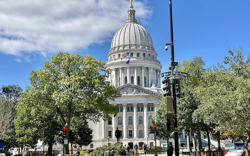 Wisconsin State Capitol building in Madison with its iconic white granite dome